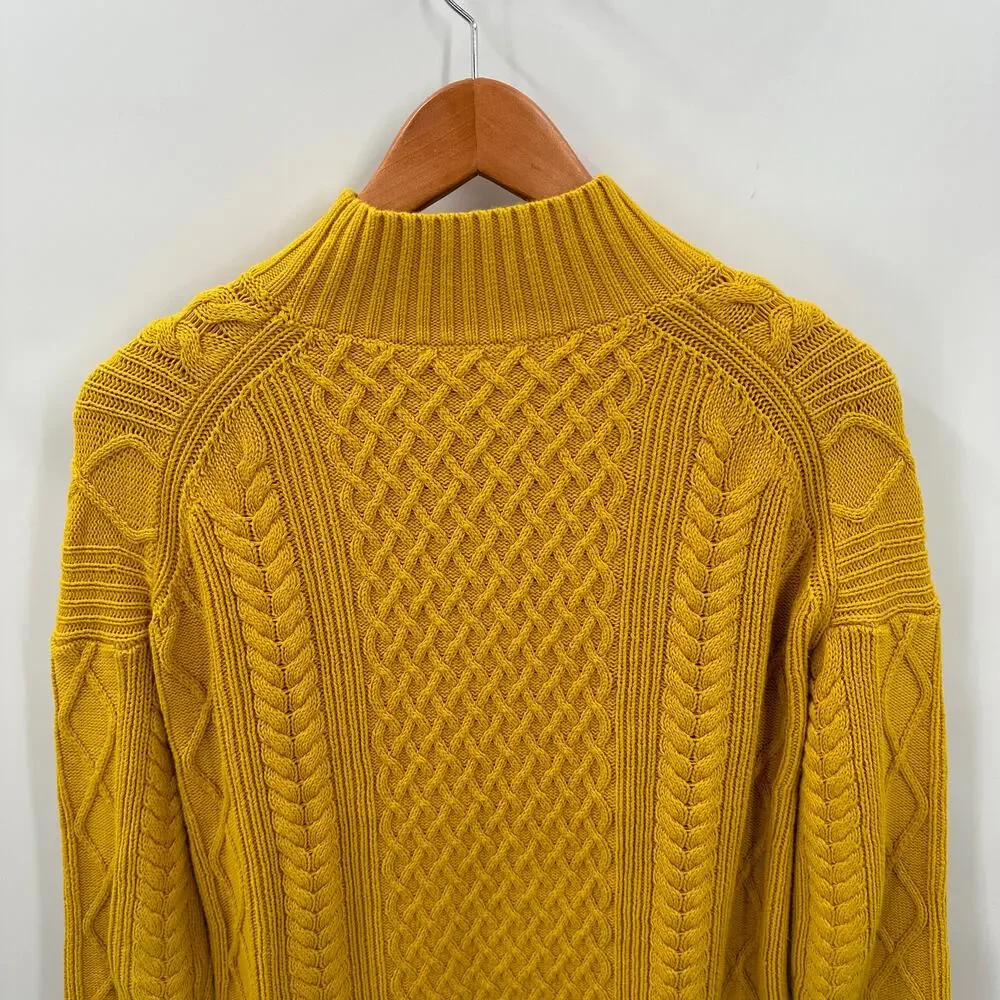 J. Crew Long Cotton Cable-Knit Mockneck Sweater in Mustard BD709 // XS